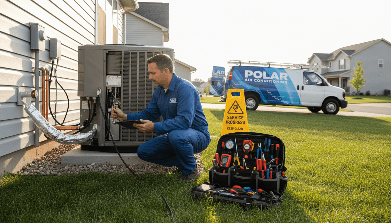 HVAC technician working on air conditioning unit installation