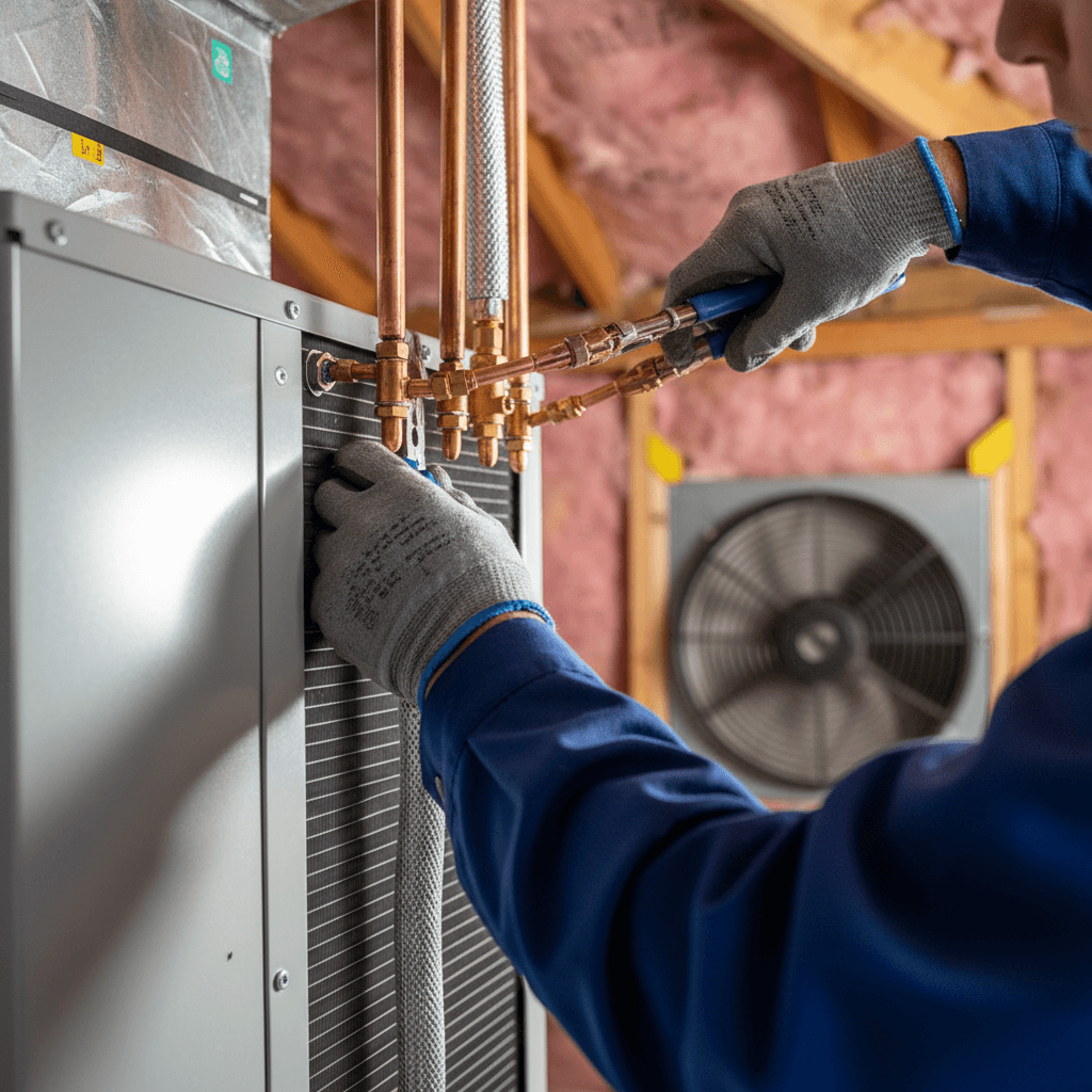 HVAC technician installing heating system