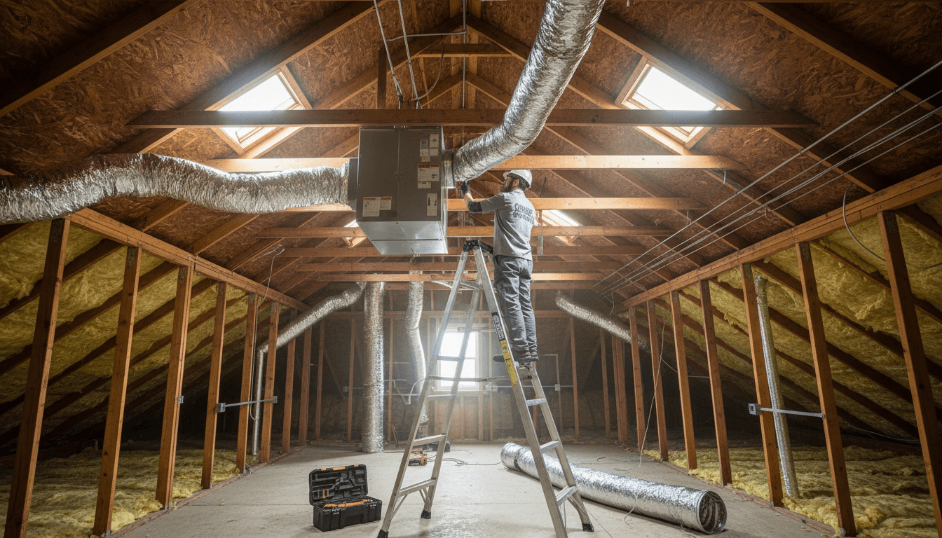 Professional HVAC technician working on system installation