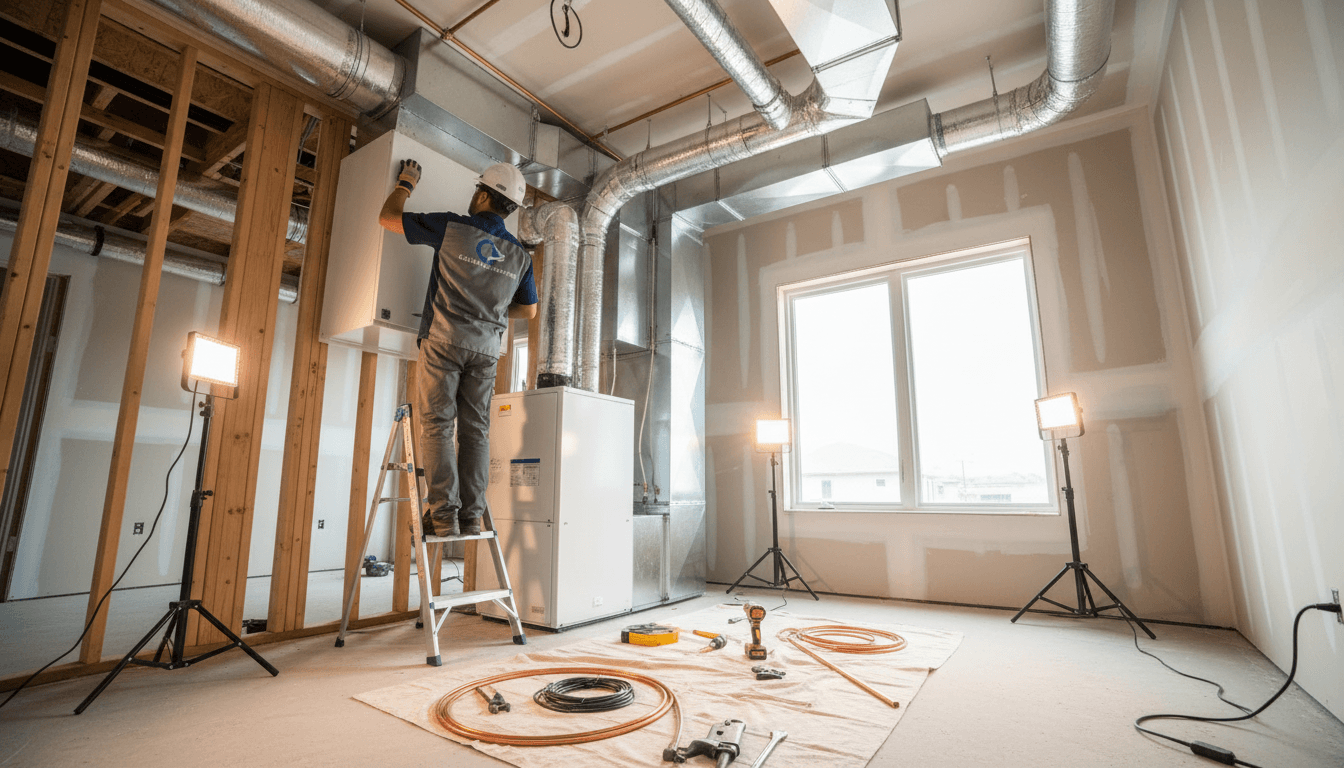 HVAC technician installing a new heating and cooling system in a Springfield home