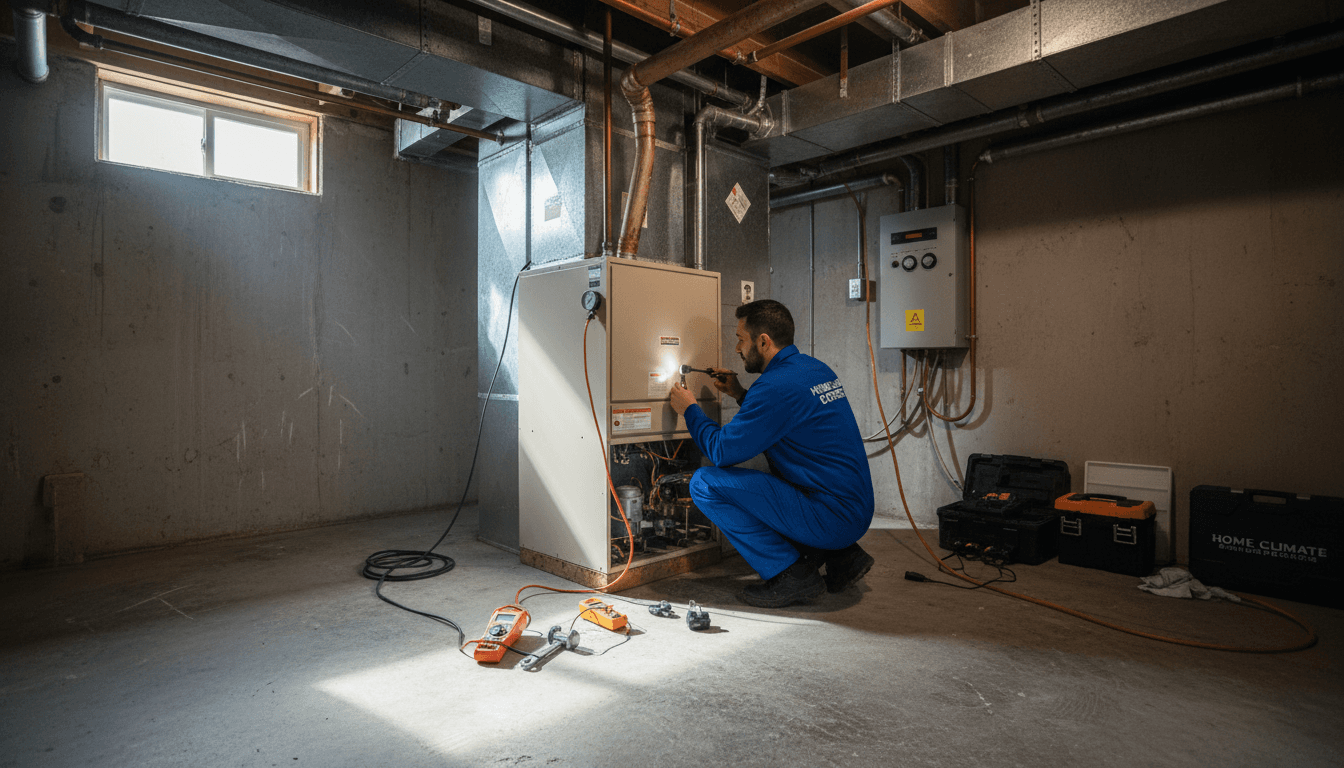 HVAC technician servicing a heating system
