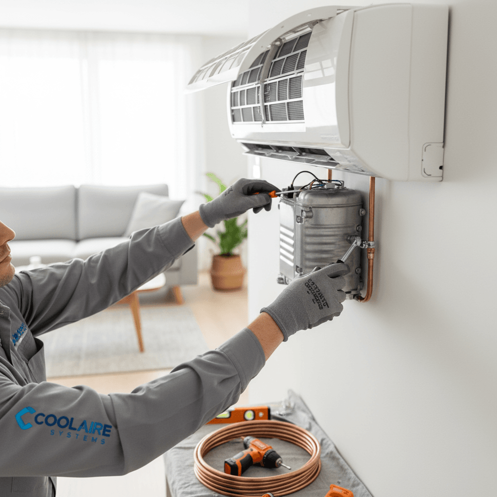 Professional HVAC technician installing new system